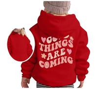 Kids Hoodie Warm Hooded Pullover Sports Casual Wear with Pocket Comfortable School Top for Age 5-13 Years Red