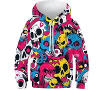 Kids Hoodies Dazzling Skulls 3D Novelty Pullover Kids Funny Pullover Sweatshirts Long Sleeve Hooded with Pocket for 6-16 Years 6-7Y