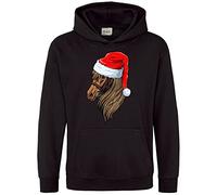 Kids Horse Christmas Ugly Hoodie, Funny & Unique Santa Hat Equestrian Parody Christmas Hoody, Xmas Horse Riding Jumper Gifts for Him Or Her, 12-13 Years, Black