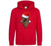 Kids Horse Christmas Ugly Hoodie, Funny & Unique Santa Hat Equestrian Parody Christmas Hoody, Xmas Horse Riding Jumper Gifts for Him Or Her, 9-11 Years, Red