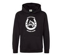 Kids Horseshoe Personalised Horseriding Hoodie, Equestrian Hoodie, Horse Riding Hoody Black