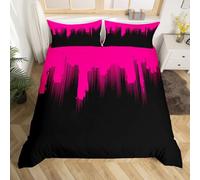 Kids Hot Pink Black Bedding Set Double Size Ombre Stripes Duvet Cover Set For Boys Teens Decor Abstract Art Comforter Cover Set Modern Design Bedspread Cover Bedroom Geometry Quilt Cover 3Pcs