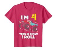 Kids Im 4 How I Roll Monster Truck Cute 4th Birthday Boys Gift T-Shirt