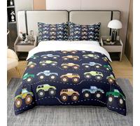 Kids in Truck Super King Duvet Cover Set 3D Printed Cartoon Vehicles Bedding Set Ultra Soft Microfiber Quilt Cover 220x260 cm with 2 Pillowcases with Zipper for Boys Girls Teens a.2069