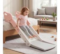 Kids Indoor Slide for Bed & Sofa, Toddler Bedside Slide with Anti-Slip Base, Safe Climber Slide Home Playset for Bedroom Living Room, Age 2+, Pink