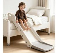 Kids Indoor Slide for Bed & Sofa, Toddler Bedside Slide with Anti-Slip Base, Safe Climber Slide Home Playset for Bedroom Living Room, Age 2+, White