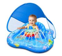 Kids Inflatable Splash Pool With Canopy, Inflatable Baby Pool with Sprinkler, Stackable Rings & Hanging Toys, Portable Outdoor Water Play Pool for Garden Backyard Summer Fun
