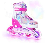 Kids Inline Skates for Girls and Boys -Rose Red Blades Roller for Kids Youth Age 7 8 9 10 - Adjustable All Light up Wheels Indoor Outdoor Sports Birthday Gift for Son and Grandson