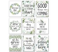 Kids Inspirational Posters - Set of 9 Eucalyptus Motivational Quote Prints, Positive Affirmation Wall Art for Boys & Girls, Growth Mindset Classroom, Nursery, Bedroom & Playroom Decor