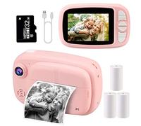 Kids Instant Camera, Mijiaowatch 12MP/1080P Kids Digital Print Camera with 3.5 Inch Zero Ink Print Cameras for Kids 32GB TF Card, Video Photo Recorder 3 in 1 Kids Gift Toys for Girls Ages 3-14 (Pink)