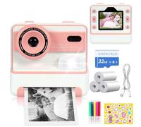 Kids Instant Cameras Print Photos: 48MP 1080p Printable Digital Camera Zero Ink with 2.4-in IPS Screen 3 Roll Thermal Print Paper and 32G TF Card Gift for 4-16 Boys Girls Teens