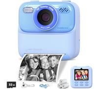 Kids Instant Print Camera, 1080P HD for Girls & Boys, Age 3-10, Blue with 3 Rolls Print Photo Paper & 32GB SD Card