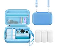 Kids Instant Print Camera Case for Dylanto/for Gofunly/for DUDUDRAGON/for ESOXOFFORE, Digital Video Camera Storage Box with 3 Roll Papers, Hold for Color Pen and Accessories (Bag Only)- Blue