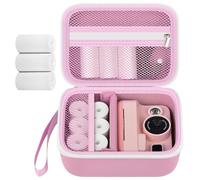 Kids Instant Print Camera Case for Hangrui for HiMont for Luoba Digital Cameras with 3 Rolls Paper Refill, Toddler Cameras Storage Bag with Strap& Mesh Pocket for Thermal Paper (Box Only) (Pink)