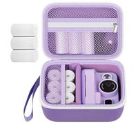 Kids Instant Print Camera Case for Hangrui for HiMont for Luoba Digital Cameras with 3 Rolls Paper Refill, Toddler Cameras Storage Bag with Strap& Mesh Pocket for Thermal Paper (Box Only) (Purple)