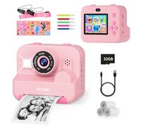 Kids Instant Print Selfie Camera for Girls,1080P HD Digital Camera for Kids with Print Paper & 32GB Card, Christmas Birthday Gifts Kids Toys for 3-12 Years Old (Pink)