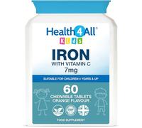 Kids Iron 60 Chewable Tablets for Children 4+, 2 Months Supply, Orange | Supports Learning, Growth & Immune System, Natural Orange Flavour, Sugar-Free, Vegan | Made in UK by Health4All