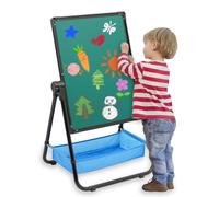 Kids Iron Easel Double-Sided Whiteboard and Blackboard Foldable Drawing Board with Letters Numbers Art Easels Adjustable Height 29.5-44 in(74-112cm) Metal Chalkboard for Boys Girls
