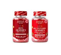 Kids Iron + Multivitamin Gummies Set - Sugar-Free, Vegan - Iron with Vitamin C Plus 14 Essential Vitamins & Minerals for Energy, Immunity, Growth & Cognitive Support - Strawberry - 1 Month Supply