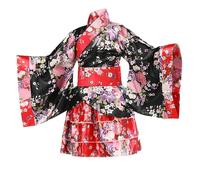 Kids Japanese Kimono Robe, Children Cosplay Costumes Dress, Girls Yukata Japanese Pyjamas Set with Accessories, KidsBathrobes for Party Birthday Spa Comfy Black