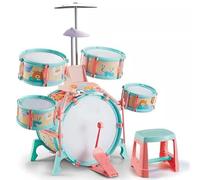 Kids Jazz Drum Kit Toy with Music Note Cards Cymbal Foot Pedal & Stool - Educational Drum Play Set for Age 3+, Develops Music Skills & Coordination (Pink)
