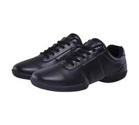 Kids Jazz Trainers Leather Split Sole Girls Dance Shoes Laces Up Breathable Solid Color Slip On Boys Soft Sole Sneakers Cheerleading Training Performances (Black, 2.5 Big Kids)