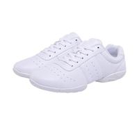Kids Jazz Trainers Leather Split Sole Girls Dance Shoes Laces Up Breathable Solid Color Slip On Boys Soft Sole Sneakers Cheerleading Training Performances (White, 2 Big Kids)