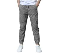 Kids Joggers Drawstring Cotton Linen Fall Cargo Trousers High Waisted Slim Fit Jogging Bottoms Travel Leisure Parachute Trousers Cuffed Ankles Trekking Sports Games Dark Gray 5 Years