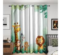 Kids Jungle Animal Blackout Curtains, 108 Drop, Cute Cartoon Lion Giraffe Monkey Printed Curtains for Living Room, Bedroom, Eyelet Drapes for Window Home Decor, 90x108 Inch 2 Panels (N-377)
