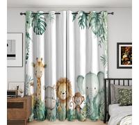 Kids Jungle Animal Blackout Curtains, 54 Drop, Cute Lion Elephant Giraffe Hippo Printed Curtains for Living Room, Bedroom, Eyelet Drapes for Window Home Decor, 46x54 Inch 2 Panels (N-342)
