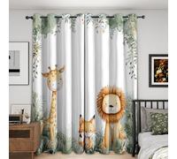 Kids Jungle Animal Blackout Curtains, 72 Drop, Cute Lion Giraffe Fox Printed Curtains for Living Room, Bedroom, Eyelet Drapes for Window Home Decor, 46x72 Inch 2 Panels (N-379)