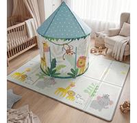 Kids Jungle Play Tent and Play Mat Set, Double Sided, Thick Foam, Antislip and Waterproof Play Mat & Matching Immersive Polyester Play Tent