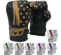 Kids Junior 2oz Pro Boxing Gloves, Kickboxing Fight Gloves, Sparring Training Punching Mitts, Heavy Bag Punch Bag MItt for Boxing Fighting Gloves Girls & Boys (Black/Gold)