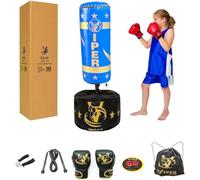 Kids/Junior Boxing Free Standing Punch Bag Set Children Bag Gloves Adjustable Height Skipping Rope (BLUE)