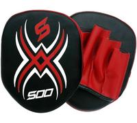 Kids Junior Boxing Pads - PU Leather Focus Pad for Sparring, MMA, Kickboxing, Muay Thai, Martial Arts, Punching, and Coaching Focus Mitts - Hook and Jab Boxing Mitts for Girls & Boys (Black/Red)