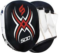 Kids Junior Boxing Pads - PU Leather Focus Pad for Sparring, MMA, Kickboxing, Muay Thai, Martial Arts, Punching, and Coaching Focus Mitts - Hook and Jab Boxing Mitts for Girls & Boys (Black/White)