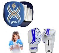 Kids Junior Focus Pads Set Hook & Jabs Pads Coaching Pad Pro Boxing Mitts Sparing Gloves Punching MMA Karate Training Mitten Target Hand Striking Shield (BLue/White)