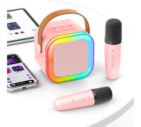 Kids Karaoke Machine 2 Microphones: Gift for Girls Boys Kids Birthday Present - Mini Karaoke Machine with Karaoke Wireless Microphones - Portable Music Speaker Toy for Ages 3-12 Children - Pink 2 Mics