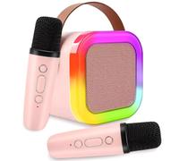Kids Karaoke Machine with 2 Microphones (Pink)， Gifts for Girls Toys Age 3-18Year Old, Kids & Adults Birthday Presents with LED Lights and Bluetooth Speaker and Voice Changing Effects