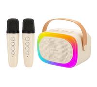 Kids Karaoke Machine with 2 Wireless Mics - Bluetooth 5.0 Speaker, Voice Changer, 4 LED Light Modes & USB-C Rechargeable - Portable Singing System for Parties, Birthdays & Family Fun