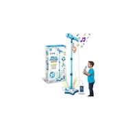 Kids Karaoke Machine with Adjustable Stand and Colorful Lights, Single/Double Microphone Karaoke Toys Standing Singing Machine Party Supplies for Home & School (Blue Single Mic)