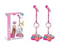 Kids Karaoke Machine with Stand,Karaoke Machine Kid, Standing Microphone with Flashing Stage Lights Adjustable Stand Gift, Singing Musical Toy for Age 3+ Children, Boys and Girls (Pink, 2 Pcs)