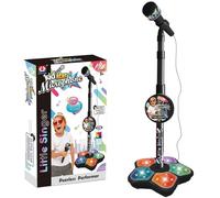 Kids Karaoke Machines, Adjustable Karaoke Microphone Stand Toy - LED Lights, Flashing Pedal & Smart Connectivity, Portable Amplified Singing Toy for Boys & Girls (Black)