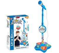 Kids Karaoke Machines, Adjustable Karaoke Microphone Stand Toy - LED Lights, Flashing Pedal & Smart Connectivity, Portable Amplified Singing Toy for Boys & Girls (Blue)