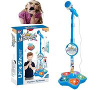 Kids Karaoke Machines, Adjustable Karaoke Microphone Stand Toy with LED Lights Pedal Flashing & Smart Connectivity, Mic Amplifying Music Bracket Sing Toy for Girls & Boys (Blue)
