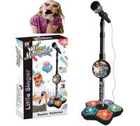 Kids Karaoke Machines, Adjustable Karaoke Microphone Stand Toy with LED Lights Pedal Flashing & Smart Connectivity, Mic Amplifying Music Bracket Sing Toy for Girls & Boys (Black)