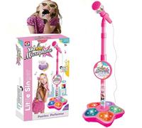 Kids Karaoke Machines, Adjustable Karaoke Microphone Stand Toy with LED Lights Pedal Flashing & Smart Connectivity, Mic Amplifying Music Bracket Sing Toy for Girls & Boys (Red)