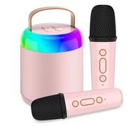 Kids Karaoke Mic with 2 Wireless Microphone, Portable Wireless Karaoke Mic for Girls with LED Party Lights Toy Girls, Birthday Gift for Kids Age 3-18 (Pink)