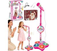 Kids Karaoke Microphone, Karaoke Machine Toy with Light and Adjustable Stand, Speakers and Lights, Compatible with Mobile Phones, for Christmas and Birthday (pink)