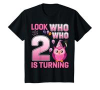 Kids Kids Cute Owl Look Who is Turning 2 Two 2nd Birthday Party T-Shirt
